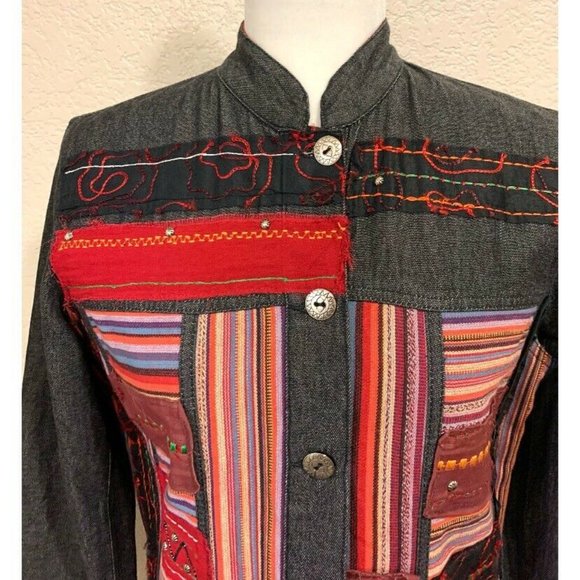 Multiples Vintage 90s Indie Embellished Black Jean Jacket - Picture 3 of 5